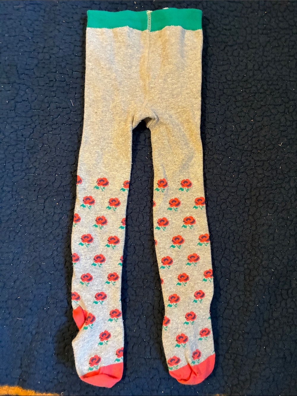 Mini Boden Grey Tights with Green Waistband and Red Detail